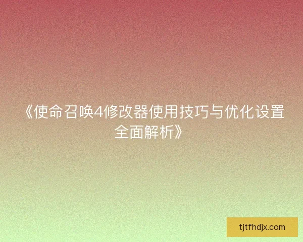 《使命召唤4修改器使用技巧与优化设置全面解析》